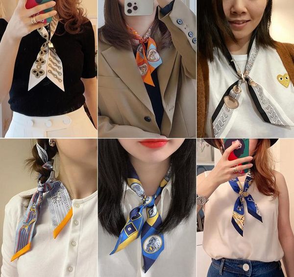 

fashion ribbon scarves handbag handles scraf for bags silk twilly6744330, Blue;gray