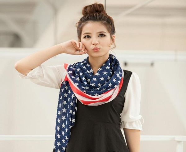 

american flag pentagram chiffon scarf fashion scarves usa flag scarf patriotic stars and stripes american flag scarf for women wra2929192, Blue;gray