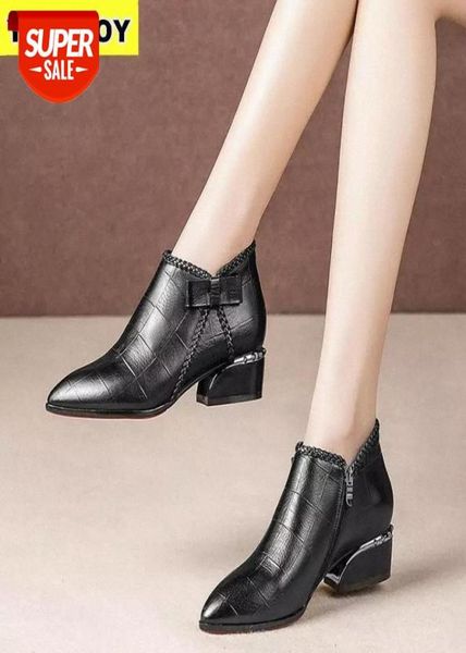 

plus size 42 ankle boots women platform lace up buckle shoes thick heel short boot ladies casual footwear botas mujer high boot r4277184, Black
