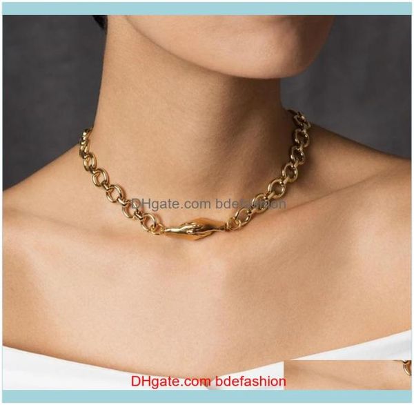 

necklaces pendants jewelrycreative design necklace magnet suction clasp handshake metal chain clavicle jewelry gifts for friends5515070, Golden;silver
