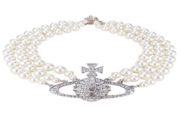 

necklaces pendant empress dowager three layers of pearls full of diamonds saturn necklace shining bride wedding3361747, Silver