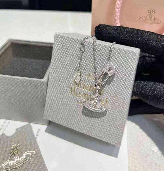 

small and luxurious planet pin necklace fashionable versatile western empress dowager saturn diamond inlaid advanced earrings wome2543893, Silver