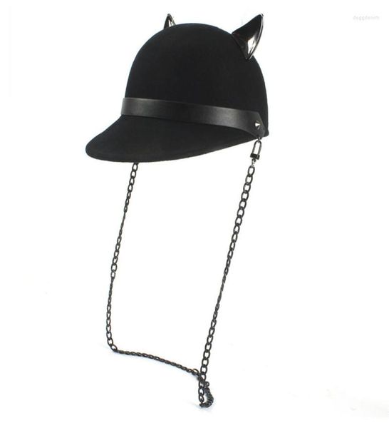 

ball caps wool black women baseball hat with punk chain lady devil horns cute cat ear animal bowler visor cap5267271, Blue;gray