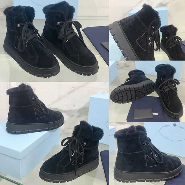 

bottines a lacets en gabardine de nylon noir 1t492m doublure en peau de mouton logo triangulaire estampe en gomme hauteur 12 cm warm comfort, Black