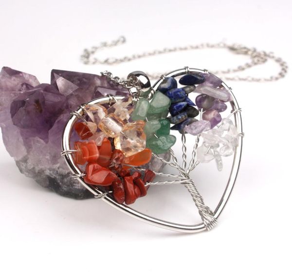 

in stock 7 chakra stones crystal necklaces pendants natural stone tree of life pendulum pendant necklace for women healing reiki j8279376, Black