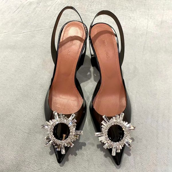 

shoes designer amina dress shoe sandals crystal sunflower diamond man woman slippers luxury fashion wedding high heels 10cm heel, Black