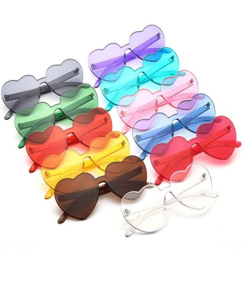 

heart shape women sunglasses one pieces rimless girls sun glasses candy color lenses big frame 11 colors whole eyewear1959420, White;black