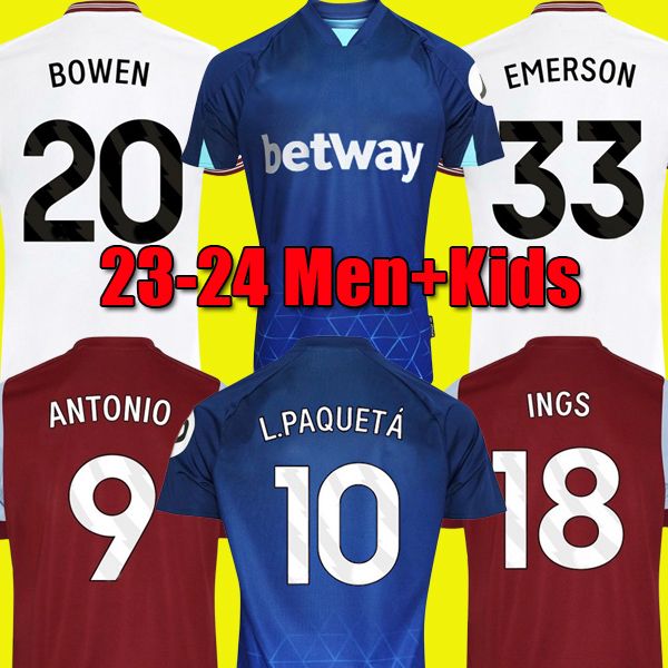 

paqueta ward-prowse 23 24 soccer jerseys bowen antonio emerson soucek downes scamacca benrahma ings west hams 2023 2024 third blue footbal, Black;yellow