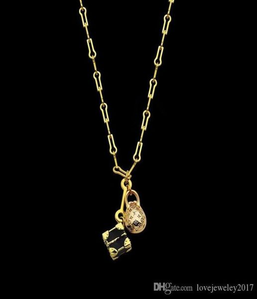 

luxury designer jewelry women necklaces gift box dinosaur egg pendant necklace stainless steel 18k gold thick chains with key pend1431573, Silver