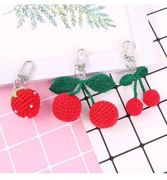 

cute handmade knitting wave big cherry strawberry key chains for women funny fruit keychains bag hanging car key holder keyrings8716918, Silver