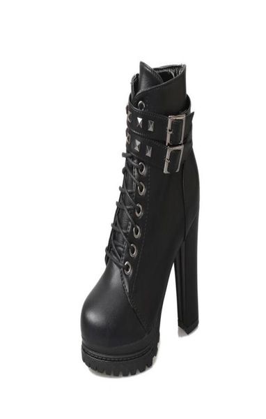 

rivets black leather motorcycle boots for women high platform thick heel ankle boots stylish cool shoes dha244184981