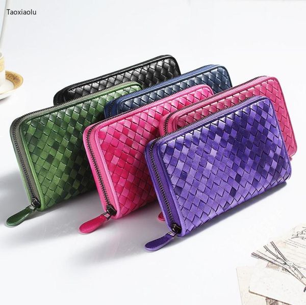 

2021 new ladies luxury leather purse long leather bag brand sheepskin woven large capacity clutch men039s zipper wallet card5738559, Red;black