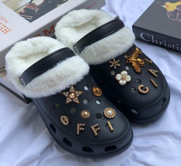 

halloween and christmas women short boots winter slippers plush house sandals women fur bling garden shoes s with fur nm8902518, Black