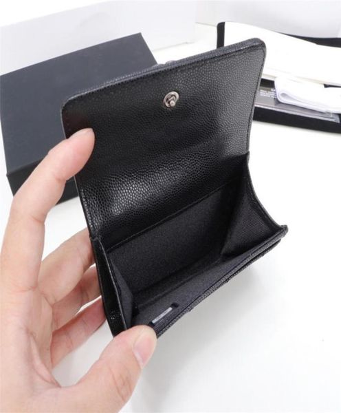 

black caviar design mini wallets men women card holders goldsilver hardware genuine leather credit cardholder with box 156527068, Red;black