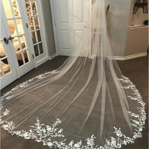 

2019 designed wedding veils 3m long veil lace appliqued cathedral length appliqued bridal veil bride veils bridal hair with combs2728, Black