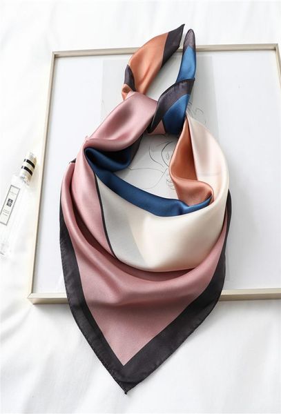 

designer scarf women silk scarf square neck shawls foulard lady pashmina solid geometric bandana hair band kerchief5886077, Blue;gray