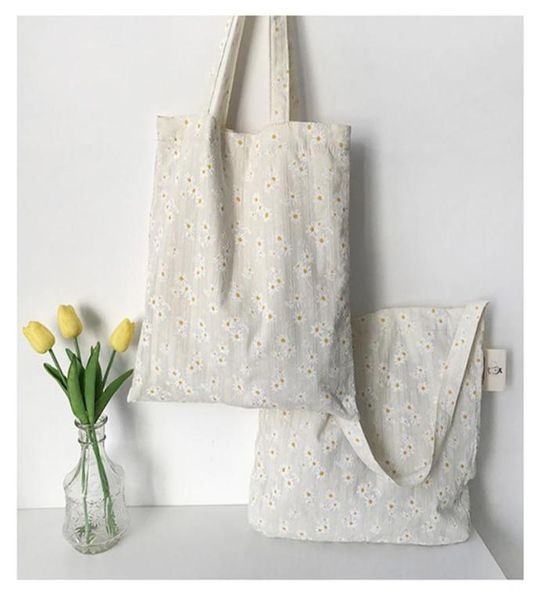 

evening bags canvas shoulder women embossed daisy design ladies floral handbag casual tote literary books bag shopping for girls2584152