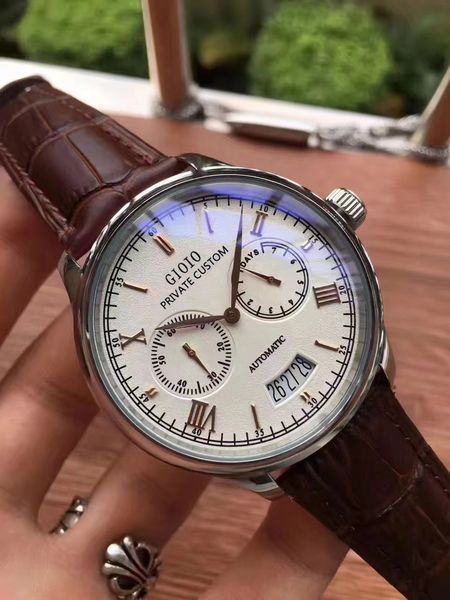 

mens automatic mechanical watch black brown leather pilots, Slivery;brown