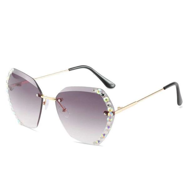 

fashionable frameless sunglasses with diamonds hexagonal female personality ocean film gradually changing, White;black
