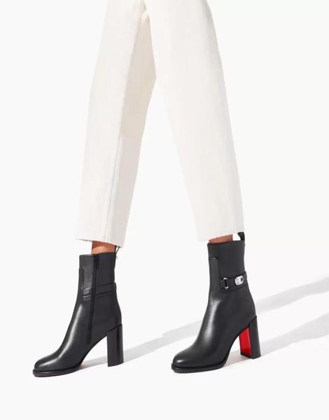 

luxury elegant women ankle boots s lock booty 70mm bootes refined calfskin matte leather designer pointed bootis wedding party lady short bo, Black