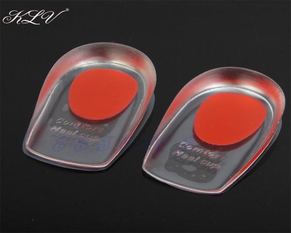 

klv silicone gel shoes pads heel pain spur cushion heel cup insoles for women men redblue color2672698, White;pink