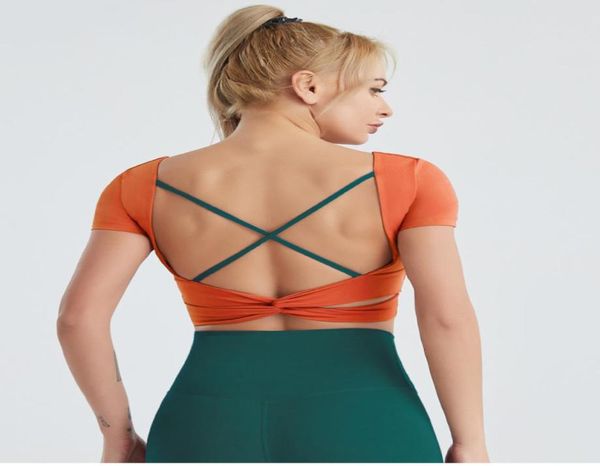 

47 yoga outfit tighttobody short sleeve shirt halter quick dry sports running fitness summer4729646