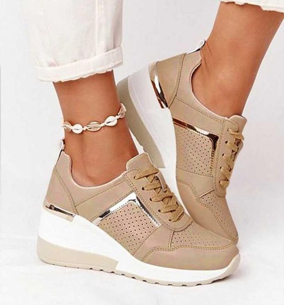 

2021 new women sneakers laceup wedge sports shoes women039s vulcanized shoes casual platform ladies sneakers comfy females sho4383274, Black