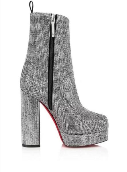 

italy brands winter stage strass ankle boots s booty women round toe booties famous chunky heels wedding party walking e9327269, Black
