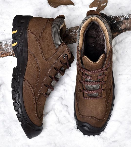 

outdoor men039s shoes genuine leather hiking shoes men handmade nonslip warm winter boots for men winter snow boo5229561, Black