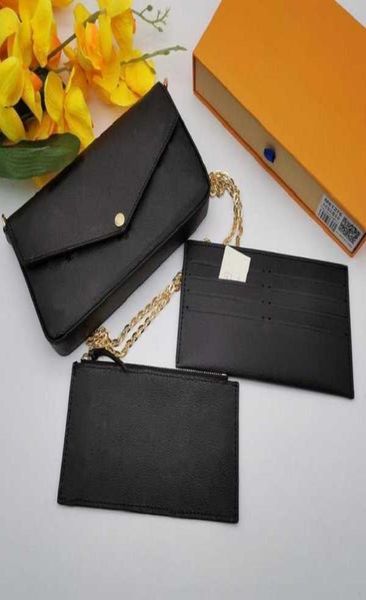 

cowhide black emboss felicie pochette 2pcs clutch wallets women shoulder crossbody bags lady purses designer luxury handbags messe2262768, Red;black