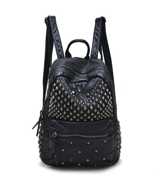 

backpack 2021 fashion women backpacks washed leather lady girls travel bags rivet student school bag1758604