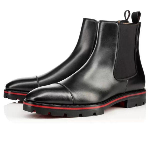 

luxury designer men women ankle boots s dress shoes melon flat boot calfskin rubber lug sole fashion casual booty party wedding short bootie, Black