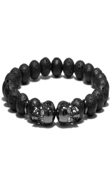 

punk double design beads bracelet 4 color natural stone beaded lava braclet for men wristband jewelry homme strandsbeaded strands2285762, Black