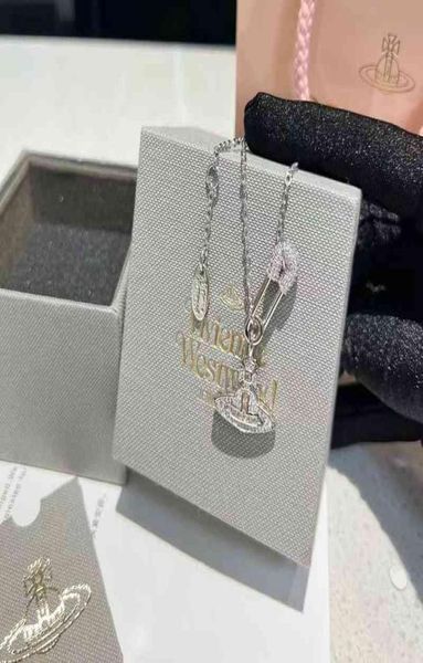 

small and luxurious planet pin necklace fashionable versatile western empress dowager saturn diamond inlaid advanced earrings wome6038210, Silver