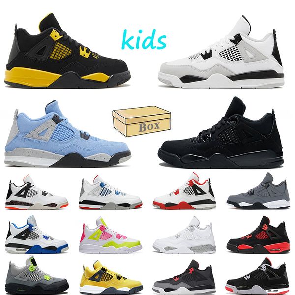 

black cat j4s kids shoes 4s jumpman 4 baskteball kid shoe platform bred fire red yellow thunder university pink military blue trainers child