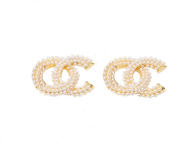 

simple 18k gold plated 925 silver luxury brand designers double letters stud classical geometric women crystal rhinestone pearl ea5697550, Golden;silver