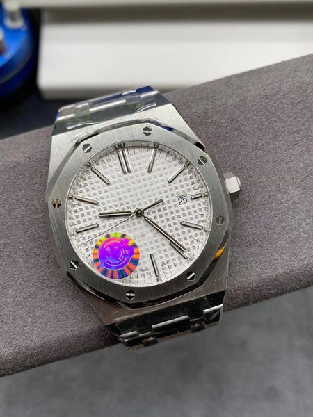 

apsf v3 aps15400 cal.3120 a3120 automatic men's watch ultra-thin 9.8mm white textured dial stick marked 904l steel bracelet, Slivery;brown