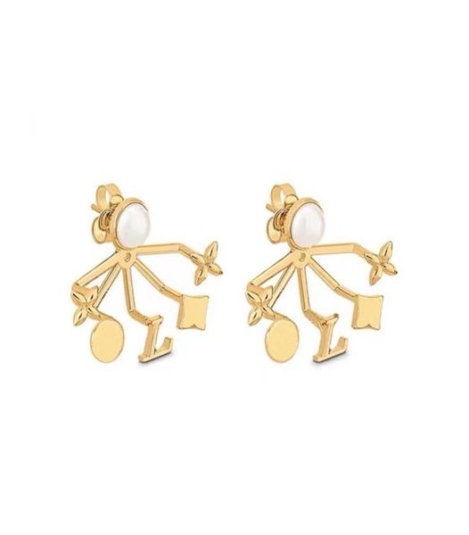 

stud clover earrings designer for women flower gold plated multi element floral front and back scalloped studs earring fashion jew5145347, Golden;silver