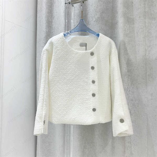 

womens sweaters jacket designer sweater women vintage tweed weave exquisite metal button long sleeve round collar jackets womens, White;black