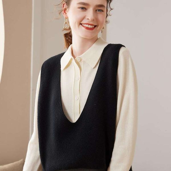 

autumn and sweaters winter vest womens outerwear pure cashmere thickened v neck sweater, White;black