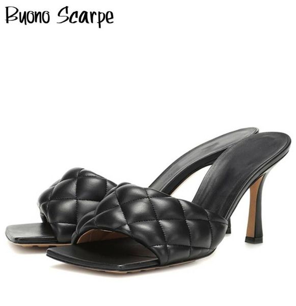 

square toe leather high heel slides women rhombus madame high heel shoes woman sandals casual sandals lady mules s 20201281723, Black
