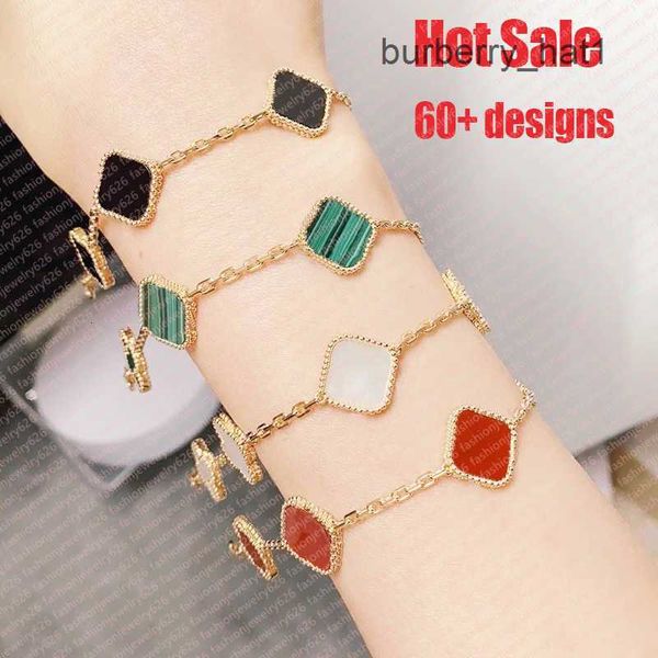 

designer 4/four leaf clover charm bracelet fashion 18k gold agate shell mother-of-pearl bangle chain for women wedding jewelry women gifts 6, Black