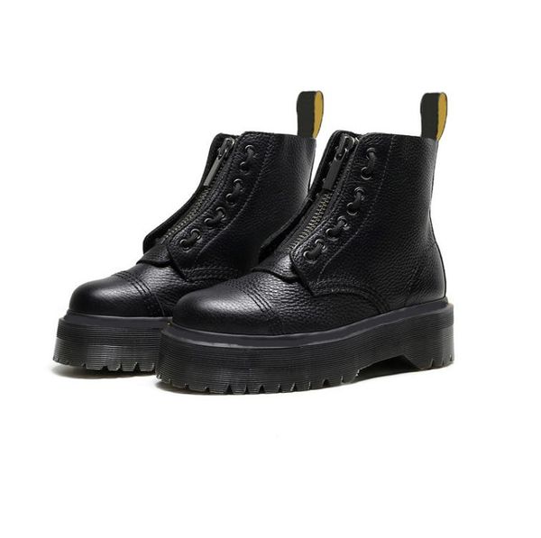 

2021new women platform martin bottes 8 holes front zipper soft leather designer short ankle booties black frauen stiefel3033403