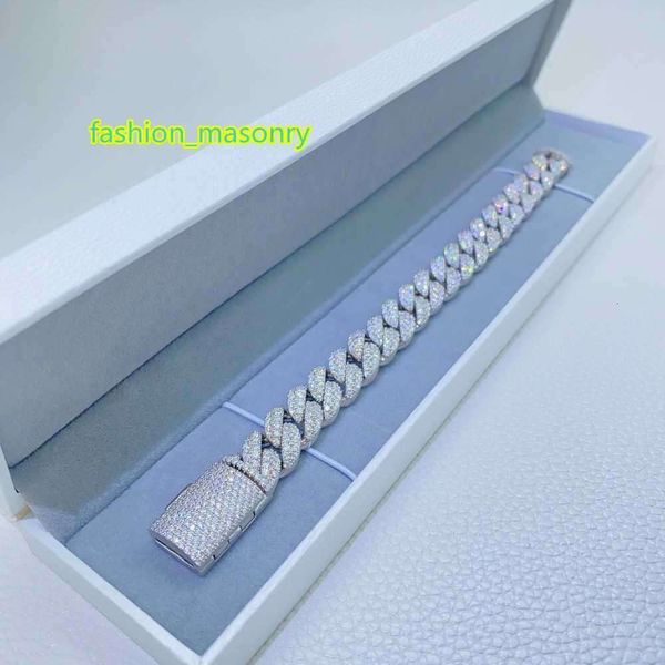 

12mm 2 rows micro paved cuban bracelet d vvs lab diamond cuban link chain iced out 925 silver moissanite cuban bracelet