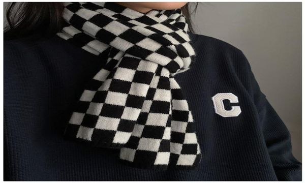 

scarves knitted wool scarf black white checkerboard plaid cashmere warm winter women039s christmas 2022 year giftsscarves7871491, Blue;gray