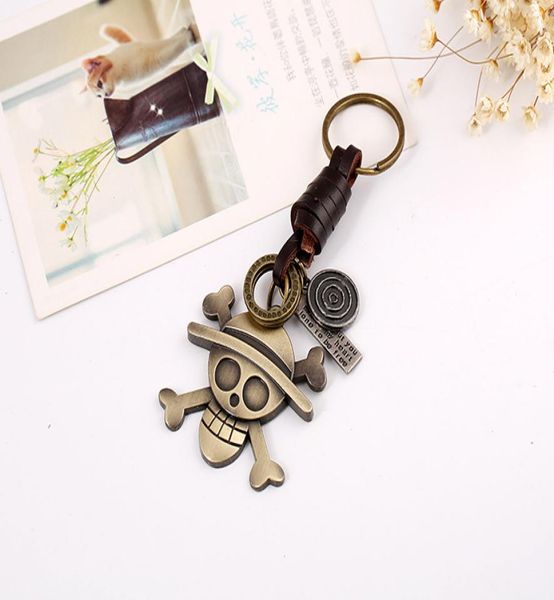 

trend jewelry selling europe and the united states direct retro braided alloy skull head leather key chain punk leather key c2249308, Silver
