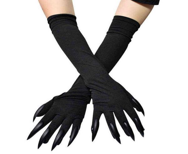 

halloween ghost poot cat demon witch long nail performance gloves women cosplay black elastic satin full finger sleeves r43 j220711433520, Blue;gray