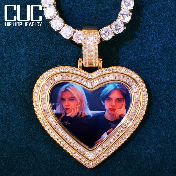 

pendant necklaces cuc liontin foto bentuk hati kustom untuk pria wanita aaa kubik zirkonia membuat memori gambar kalung rantai perhiasan hip, Silver