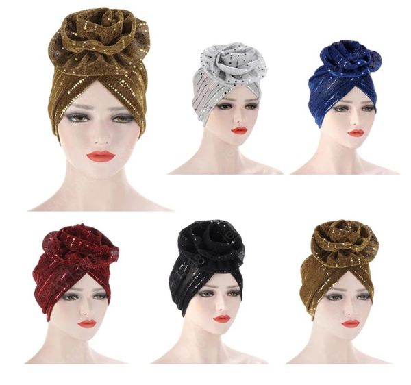 

women bright sequnis muslim turban hijabs big flower elastic head wrap ladies wedding party hair accessories fashion headwear2122654, Blue;gray
