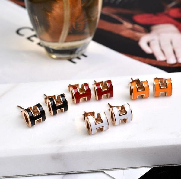 

korean fashion simple h letter shape stainless steel plating 18k rose gold perforated women039s earrings charm jewelry wholesal7532628, Golden